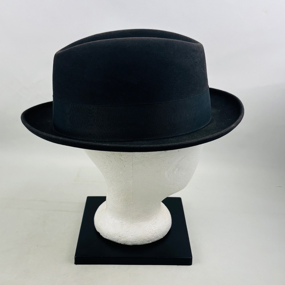 Vintage Mens Sterling Hats Black Felt Fedora Hat Grosgrain Ribbon Bow No Size - Picture 9 of 12